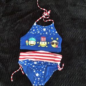 Girls Red White & Blue Emoji Bikini